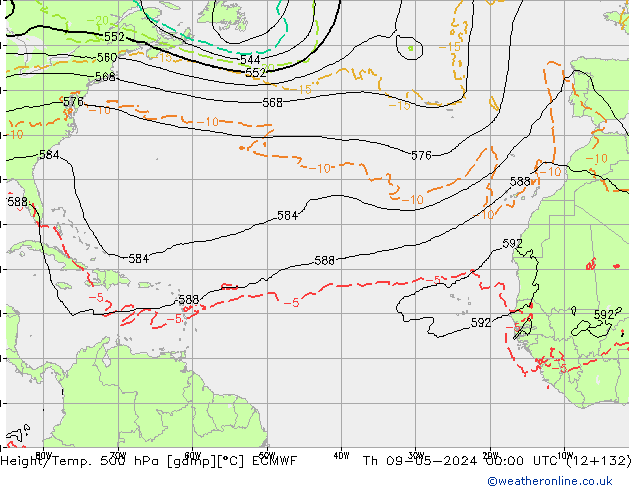 Z500/Rain (+SLP)/Z850 ECMWF czw. 09.05.2024 00 UTC