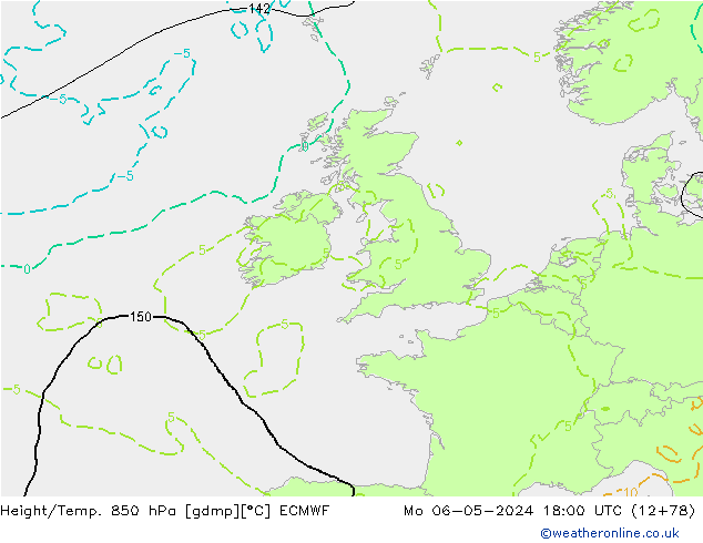 Z500/Yağmur (+YB)/Z850 ECMWF Pzt 06.05.2024 18 UTC