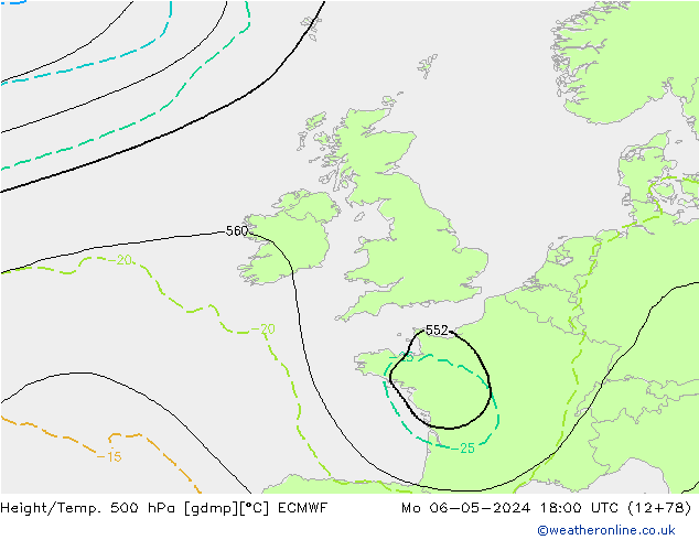 Z500/Yağmur (+YB)/Z850 ECMWF Pzt 06.05.2024 18 UTC