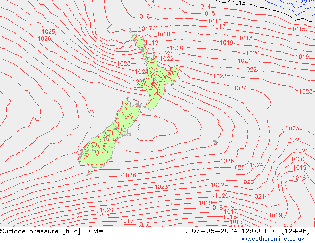 Surface pressure ECMWF Tu 07.05.2024 12 UTC