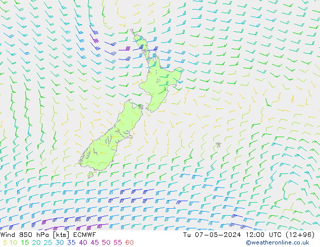 ветер 850 гПа ECMWF вт 07.05.2024 12 UTC