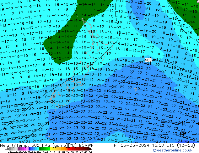 Height/Temp. 500 гПа ECMWF пт 03.05.2024 15 UTC