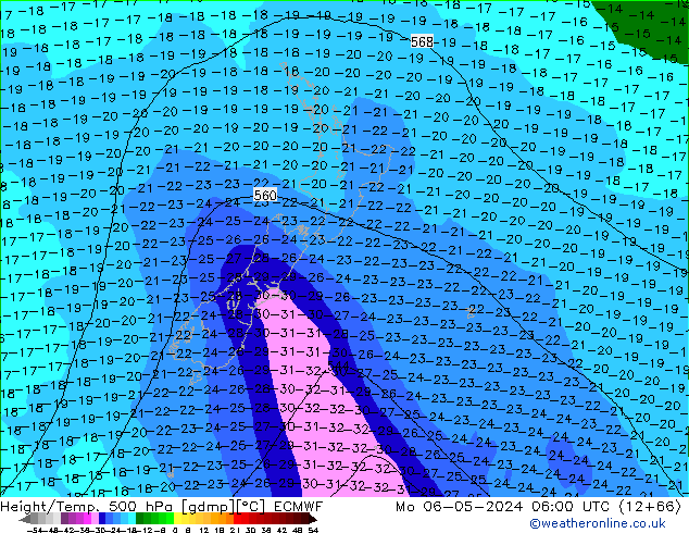 Z500/Rain (+SLP)/Z850 ECMWF Po 06.05.2024 06 UTC