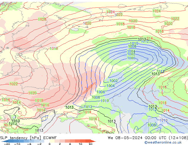 SLP tendency ECMWF We 08.05.2024 00 UTC