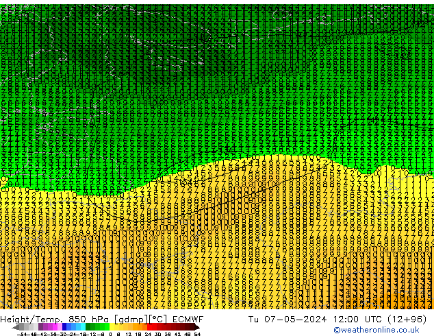 Z500/Rain (+SLP)/Z850 ECMWF wto. 07.05.2024 12 UTC