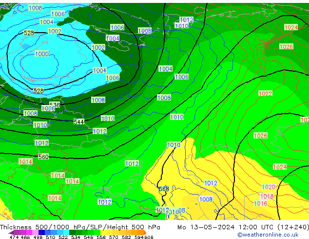 Thck 500-1000hPa ECMWF Mo 13.05.2024 12 UTC