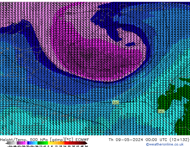 Z500/Rain (+SLP)/Z850 ECMWF Čt 09.05.2024 00 UTC