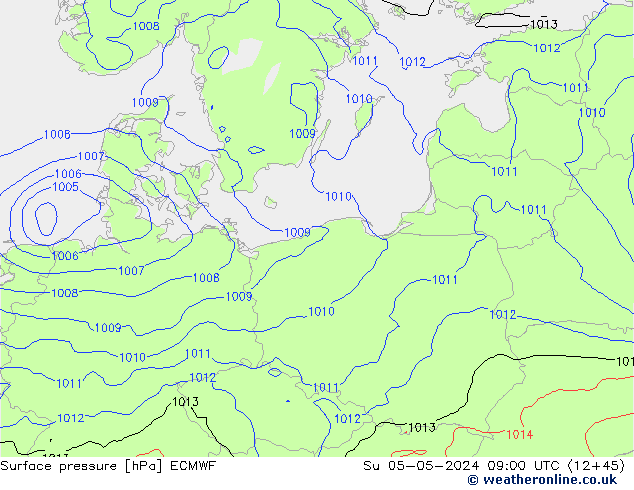 pressão do solo ECMWF Dom 05.05.2024 09 UTC