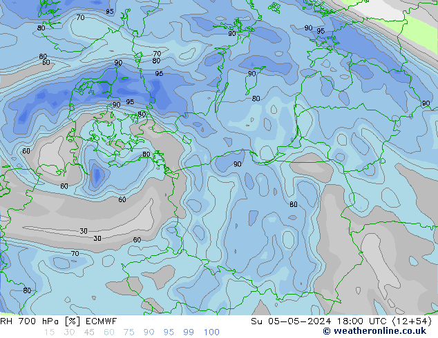 Humidité rel. 700 hPa ECMWF dim 05.05.2024 18 UTC