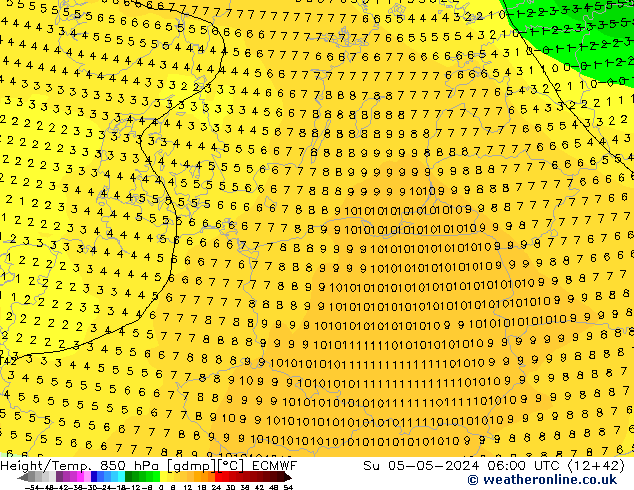 Z500/Rain (+SLP)/Z850 ECMWF Su 05.05.2024 06 UTC