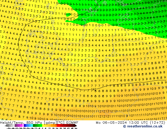 Z500/Rain (+SLP)/Z850 ECMWF  06.05.2024 12 UTC