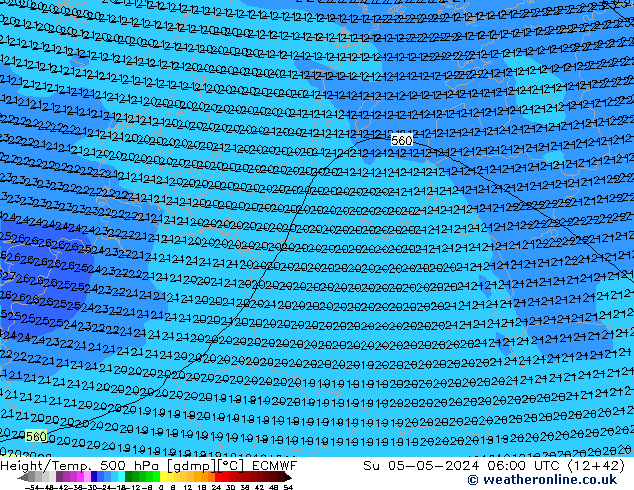 Z500/Rain (+SLP)/Z850 ECMWF Su 05.05.2024 06 UTC