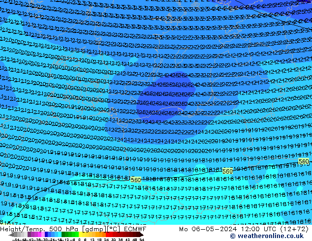 Z500/Rain (+SLP)/Z850 ECMWF  06.05.2024 12 UTC