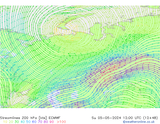 Ligne de courant 200 hPa ECMWF dim 05.05.2024 12 UTC