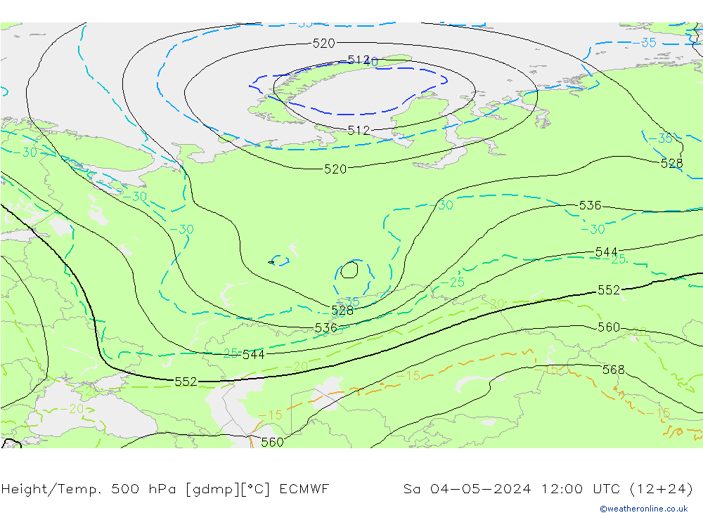 Height/Temp. 500 hPa ECMWF Sa 04.05.2024 12 UTC