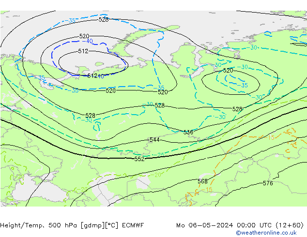 Z500/Yağmur (+YB)/Z850 ECMWF Pzt 06.05.2024 00 UTC