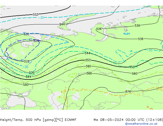 Height/Temp. 500 hPa ECMWF We 08.05.2024 00 UTC