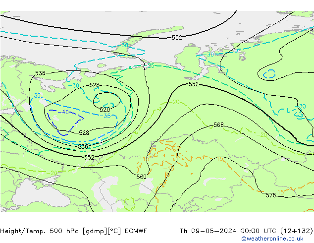 Z500/Rain (+SLP)/Z850 ECMWF Do 09.05.2024 00 UTC