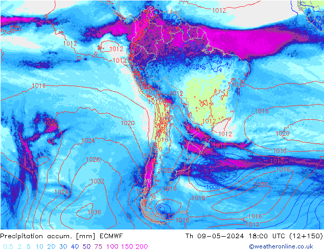 Precipitation accum. ECMWF Qui 09.05.2024 18 UTC