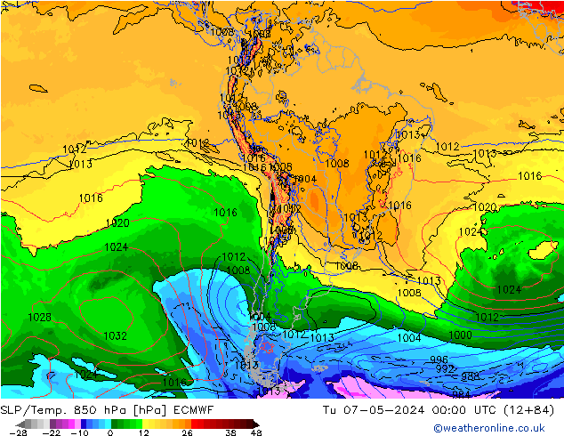 SLP/Temp. 850 hPa ECMWF  07.05.2024 00 UTC