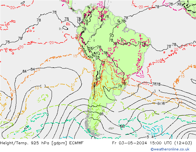 Height/Temp. 925 hPa ECMWF Fr 03.05.2024 15 UTC