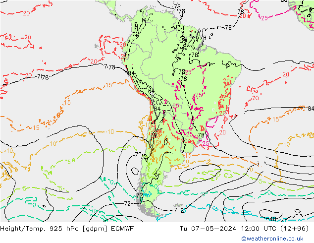 Height/Temp. 925 hPa ECMWF Di 07.05.2024 12 UTC