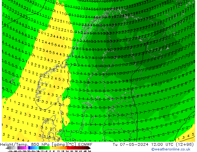 Z500/Rain (+SLP)/Z850 ECMWF Tu 07.05.2024 12 UTC