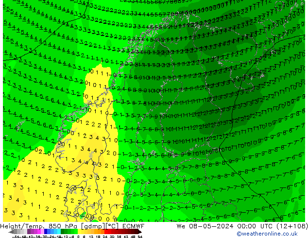 Z500/Rain (+SLP)/Z850 ECMWF Qua 08.05.2024 00 UTC