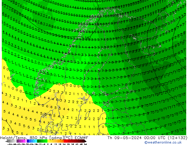 Z500/Yağmur (+YB)/Z850 ECMWF Per 09.05.2024 00 UTC