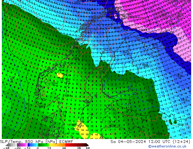 SLP/Temp. 850 hPa ECMWF sam 04.05.2024 12 UTC