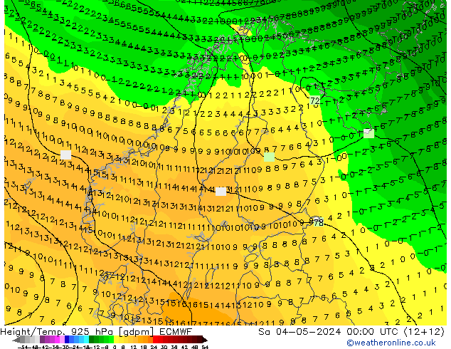 Height/Temp. 925 hPa ECMWF Sa 04.05.2024 00 UTC