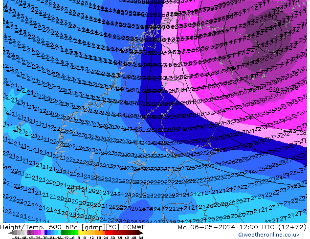 Z500/Rain (+SLP)/Z850 ECMWF lun 06.05.2024 12 UTC