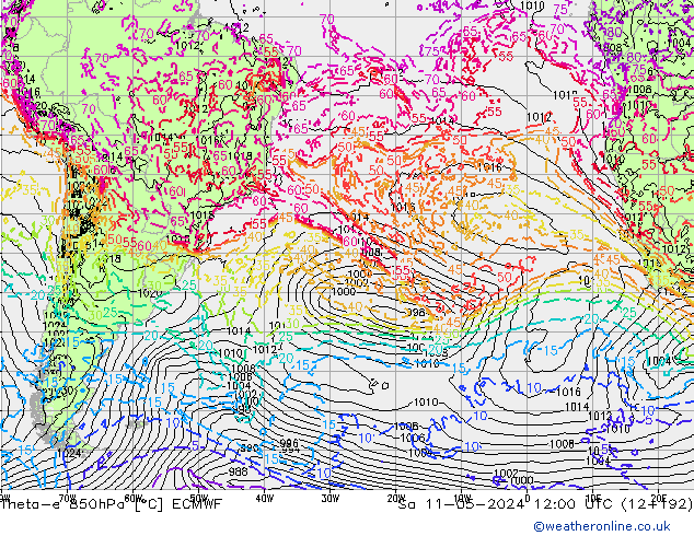 Theta-e 850hPa ECMWF za 11.05.2024 12 UTC