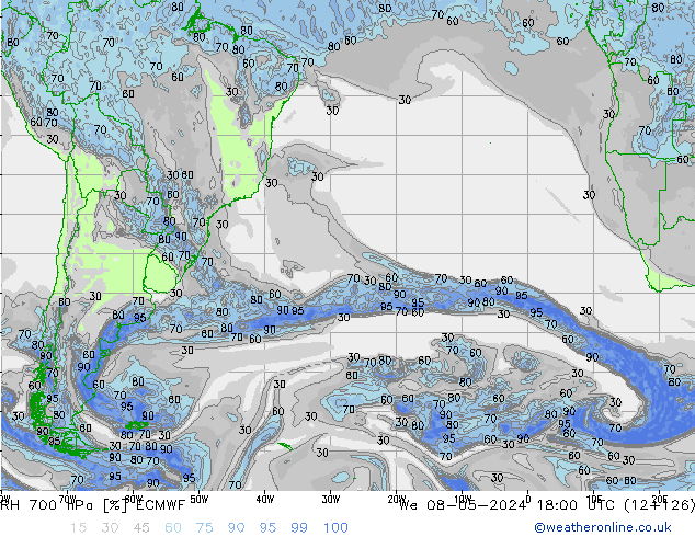 RH 700 hPa ECMWF We 08.05.2024 18 UTC