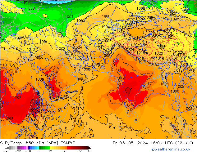 SLP/Temp. 850 hPa ECMWF pt. 03.05.2024 18 UTC