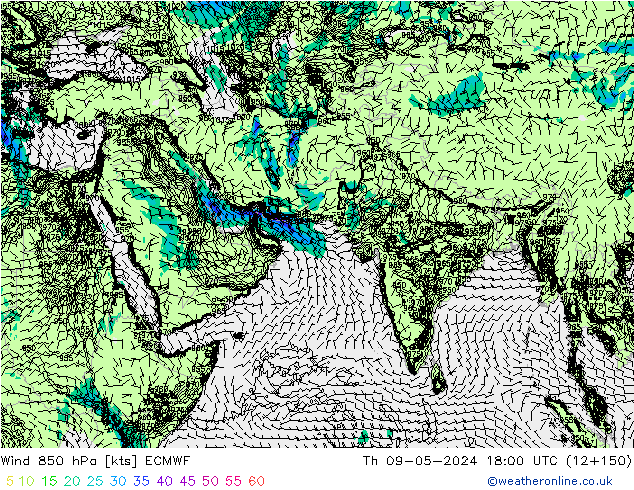 Vent 850 hPa ECMWF jeu 09.05.2024 18 UTC