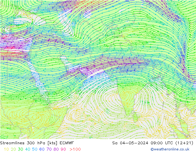 Linha de corrente 300 hPa ECMWF Sáb 04.05.2024 09 UTC