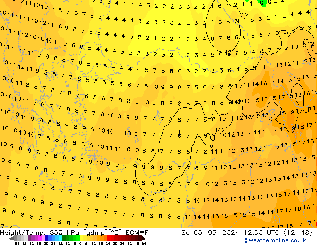 Z500/Yağmur (+YB)/Z850 ECMWF Paz 05.05.2024 12 UTC