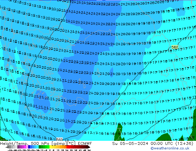 Z500/Rain (+SLP)/Z850 ECMWF Вс 05.05.2024 00 UTC