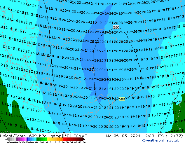 Z500/Rain (+SLP)/Z850 ECMWF Mo 06.05.2024 12 UTC