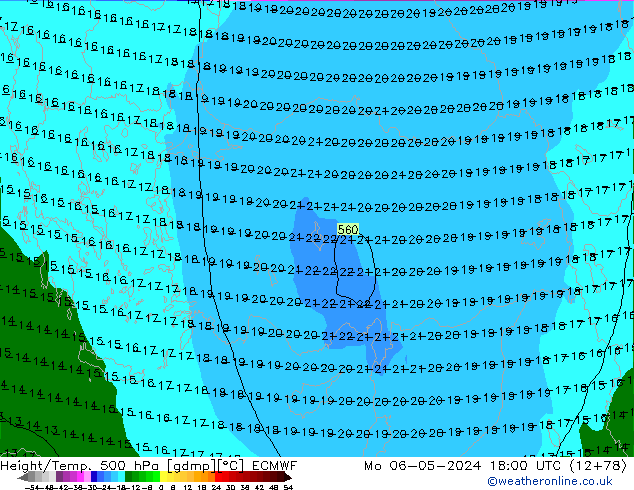 Z500/Rain (+SLP)/Z850 ECMWF lun 06.05.2024 18 UTC