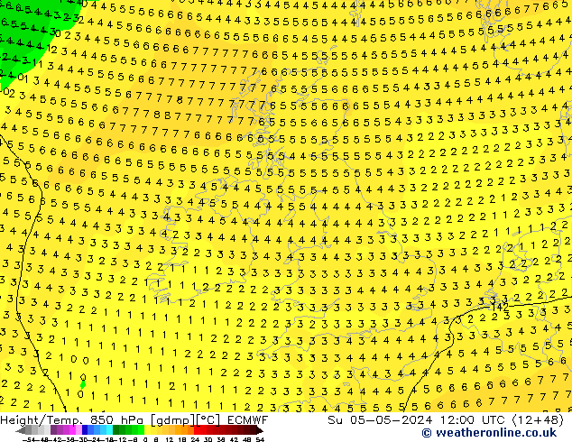 Z500/Rain (+SLP)/Z850 ECMWF dom 05.05.2024 12 UTC