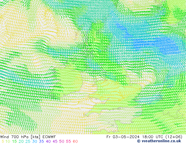 Wind 700 hPa ECMWF Fr 03.05.2024 18 UTC