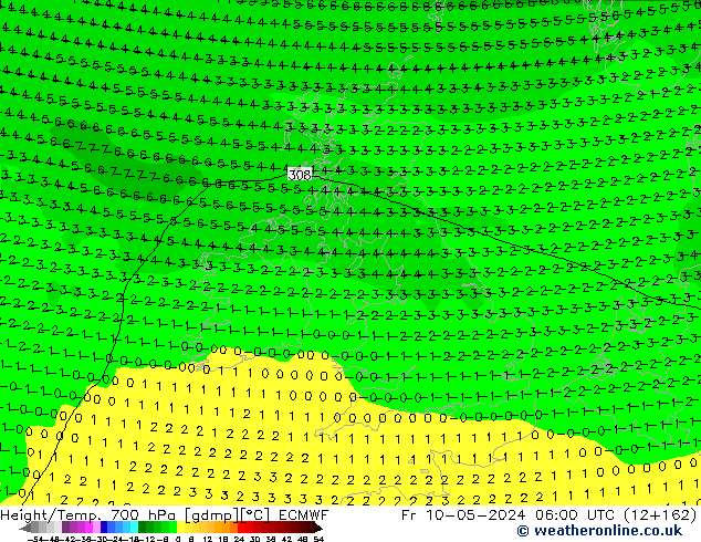 Height/Temp. 700 гПа ECMWF пт 10.05.2024 06 UTC