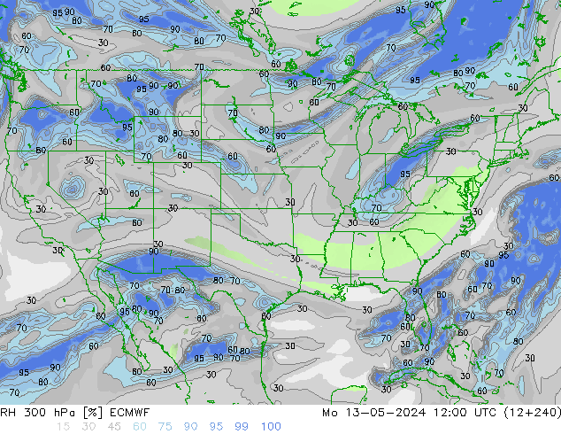 RH 300 hPa ECMWF Mo 13.05.2024 12 UTC