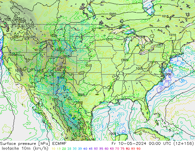 Isotachs (kph) ECMWF  10.05.2024 00 UTC