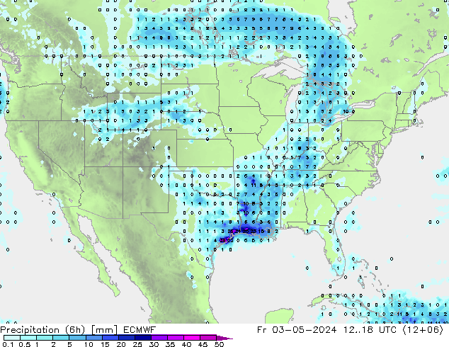 Precipitation (6h) ECMWF Fr 03.05.2024 18 UTC