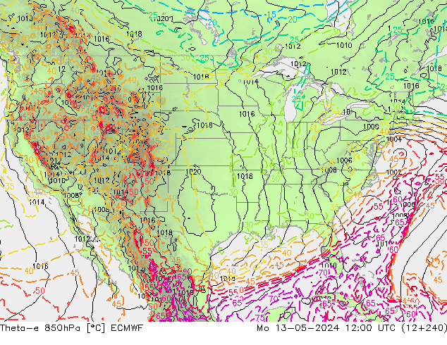 Theta-e 850hPa ECMWF ma 13.05.2024 12 UTC