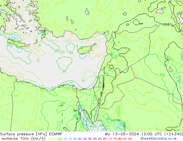 Eşrüzgar Hızları (km/sa) ECMWF Pzt 13.05.2024 12 UTC