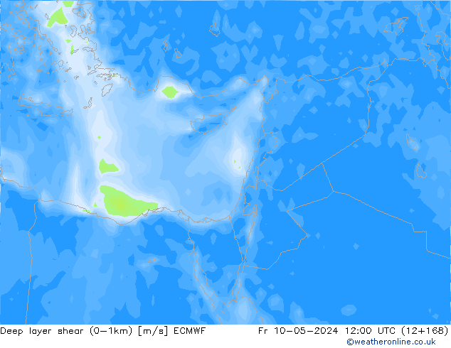 Deep layer shear (0-1km) ECMWF  10.05.2024 12 UTC
